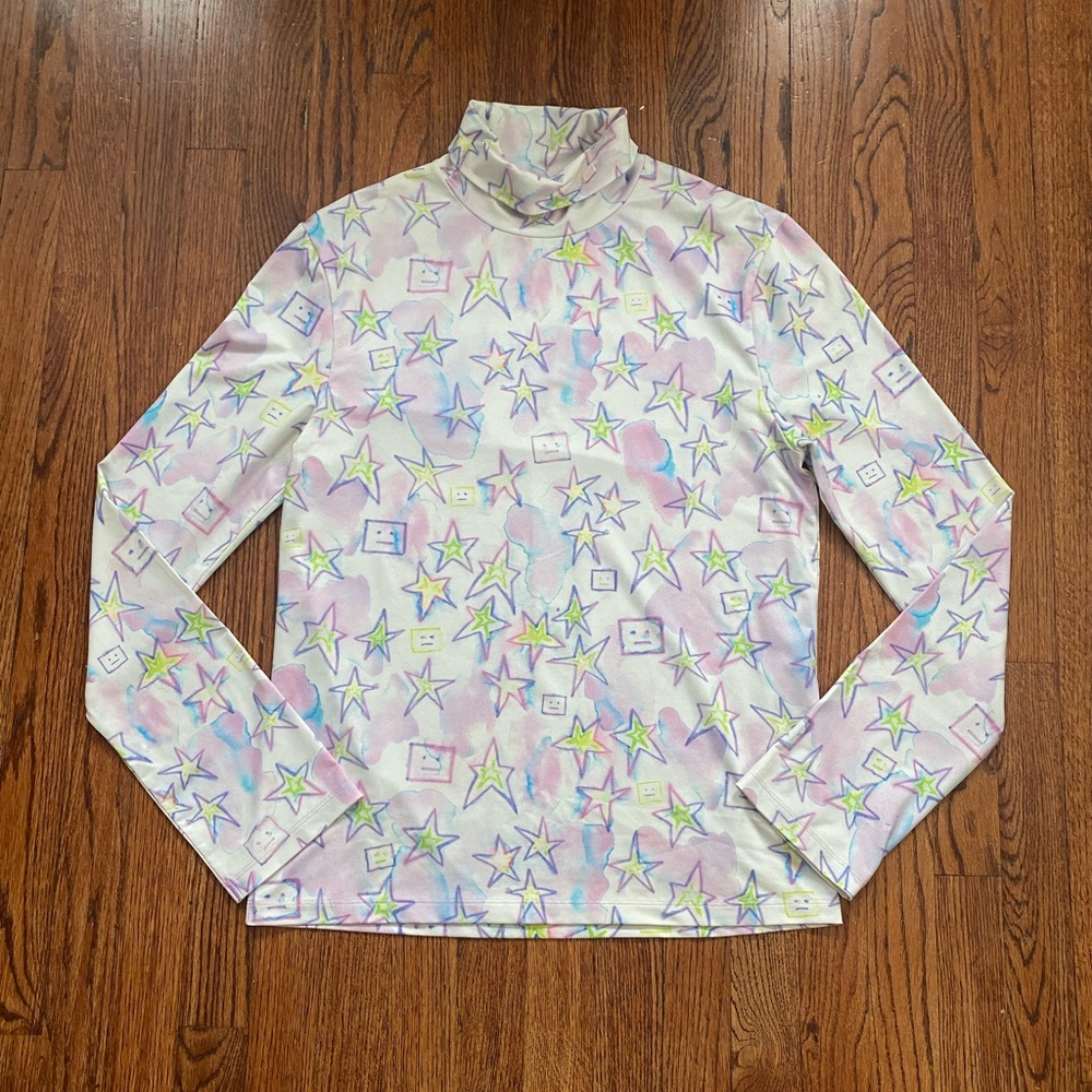 Acne Studios Enderson Star Face Turtleneck Long Sleeve Shirt Colorful Size Large